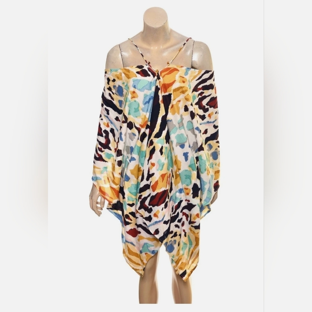 Anthropologie Vibrant Multicolor Oversized Animal Print Swim Cover Top Size XS